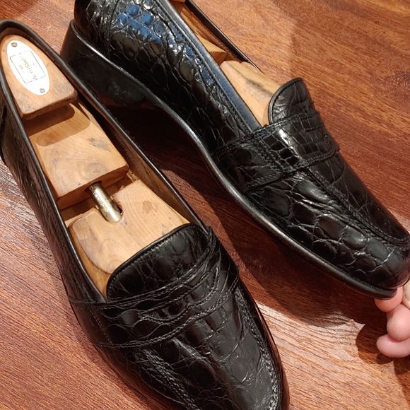 Zelli 301 Genuine Crocodile Low Cut Penny Loafer - Cognac  Zelli- Tuscony Italian Crocodile loafers